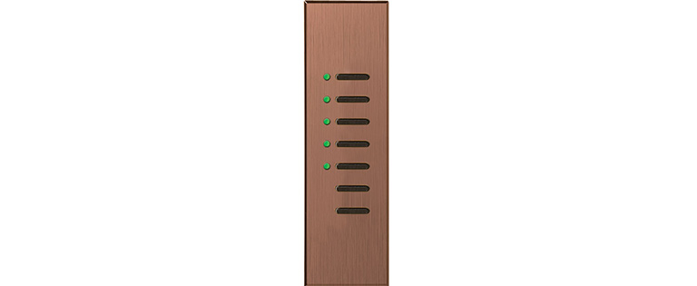 Lutron Architrave Door Wide keypad with seven buttons in a bronze finish